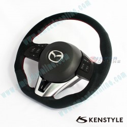 Kenstyle Flat Bottomed Suede Steering Wheel fits 15-16 Mazda2 [DJ] MA03