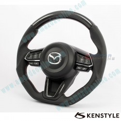 Kenstyle Flat Bottomed Leather and Carbon Fibre Steering Wheel fits 17-24 Mazda2 [DJ] MD04