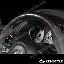 Kenstyle Flat Bottomed Leather and Carbon Fibre Steering Wheel fits 17-24 Mazda2 [DJ] MD04