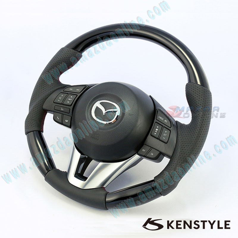 Kenstyle Flat Bottomed Leather and Piano Black Steering Wheel fits 13-16 Mazda CX-5 [KE] MA05