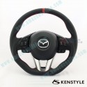 Kenstyle Flat Bottomed Leather Center Line Design Steering Wheel fits 13-16 Mazda3 [BM] MA08