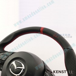 Kenstyle Flat Bottomed Leather Center Line Design Steering Wheel fits 14-16 Mazda2 [DJ] MA08