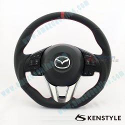 Kenstyle Flat Bottomed Leather Center Line Design Steering Wheel fits 14-16 Mazda2 [DJ] MA08