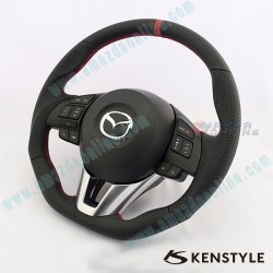 Kenstyle Flat Bottomed Leather Center Line Design Steering Wheel fits 13-16 Mazda CX-5 [KE] MA08