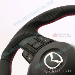 Kenstyle Flat Bottomed Leather Center Line Design Steering Wheel fits 15-16 Mazda CX-3 [DK] MA08