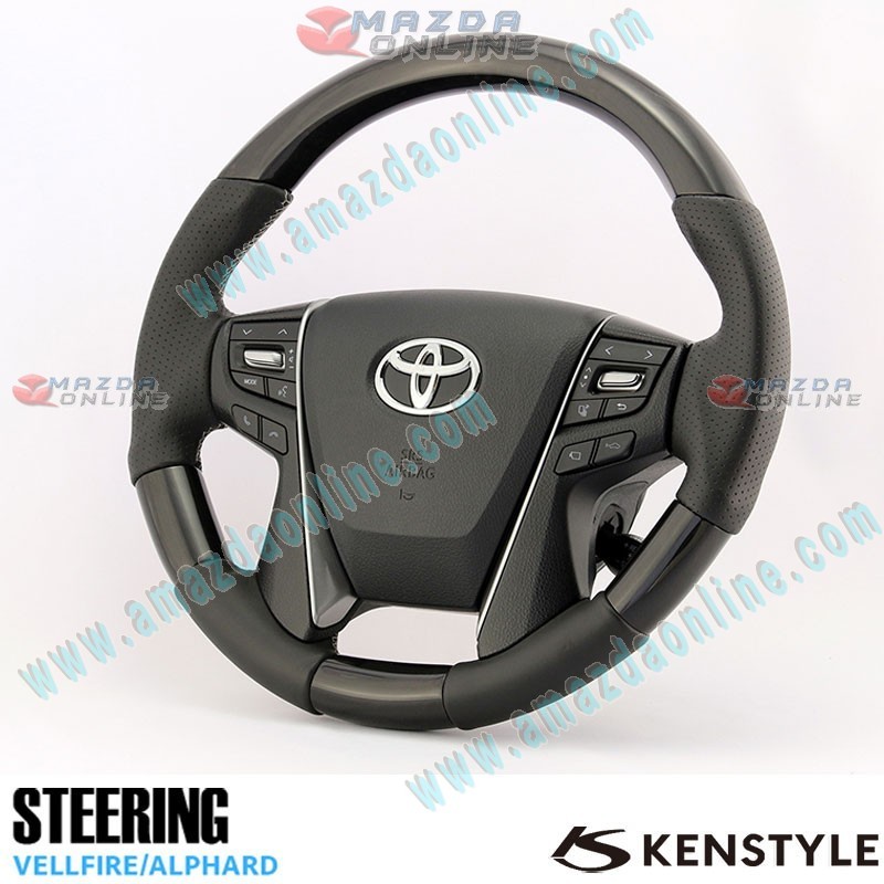 Kenstyle Dark Wood Leather Combination Steering Wheel fits 15-24 Toyota Alphard [GGH, AGH] TB01