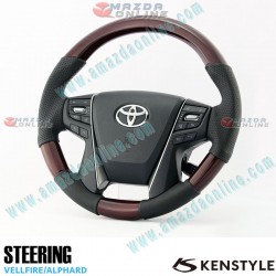 Kenstyle Dark Wood Leather Combination Steering Wheel fits 15-24 Toyota Alphard [GGH, AGH] TB01