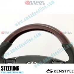 Kenstyle Dark Wood Leather Combination Steering Wheel fits 15-24 Toyota Alphard [GGH, AGH] TB01