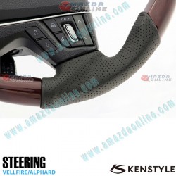 Kenstyle Dark Wood Leather Combination Steering Wheel fits 15-24 Toyota Alphard [GGH, AGH] TB01