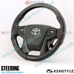 Kenstyle Dark Wood Leather Combination Steering Wheel fits 15-24 Toyota Alphard Hybrid [AYH] TB01