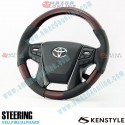 Kenstyle Dark Wood Leather Combination Steering Wheel fits 15-24 Toyota Vellfire [GGH, AGH] TB01