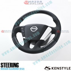 Kenstyle Silver Rosewood Leather Combination Steering Wheel fits 10-13 Nissan Elgrand [E52] NA01