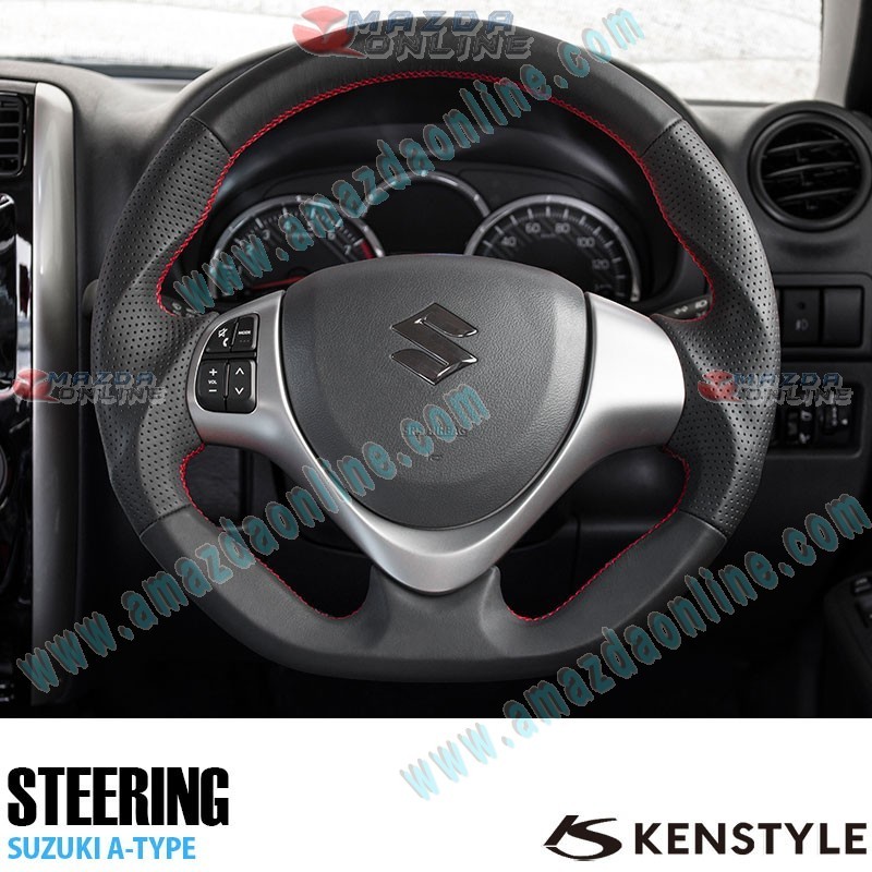 Kenstyle Flat Bottomed Leather Steering Wheel fits 13-16 Suzuki Alto [HA25S, HA35S] ZA01