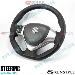 Kenstyle Flat Bottomed Leather Steering Wheel fits 12-17 Suzuki Wagon R [MH34S, MH44S] ZA01