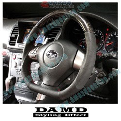 Damd Flat Bottomed Leather and Carbon Fibre Sports Steering Wheel fits 03-06 Subaru Legacy [BP,BL] SS358-DF