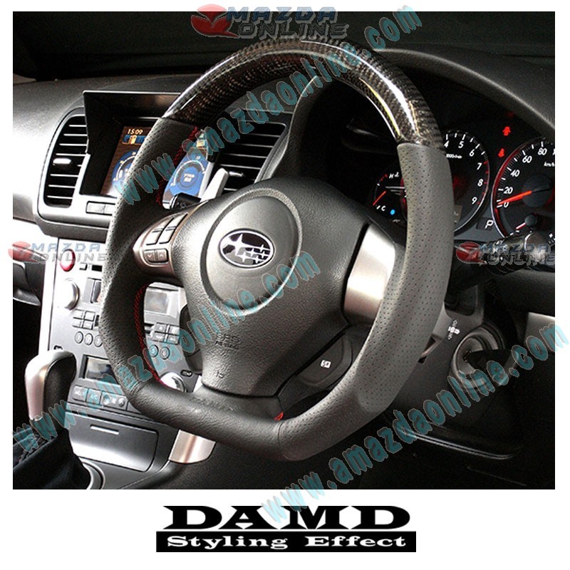 Damd Flat Bottomed Leather and Carbon Fibre Sports Steering Wheel fits 07-14 Subaru Impreza WRX STi [GR,GV] SS358-DL