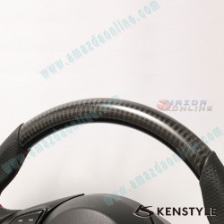 Kenstyle Flat Bottomed Leather and Carbon Fibre with double stitching Steering Wheel fits 13-16 Mazda2, 3, CX-3, CX-5 MA07