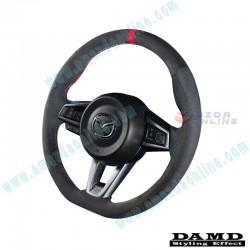 Damd Flat Bottomed Suede Steering Wheel with red stitching fits 15-24 Miata [ND,NE] SS358MS