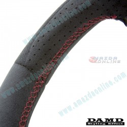 Damd Flat Bottomed Suede Steering Wheel with red stitching fits 15-24 Miata [ND,NE] SS358MS