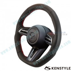 Kenstyle Flat Bottom Leather with Stitching Steering Wheel fits 2019-2024 Mazda3 [BP] MF01