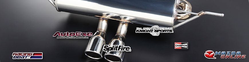 Mazda custom Exhaust parts by Autoexe Racing Beat Knightsport Splitfire and Champion through AMazdaOnline.com